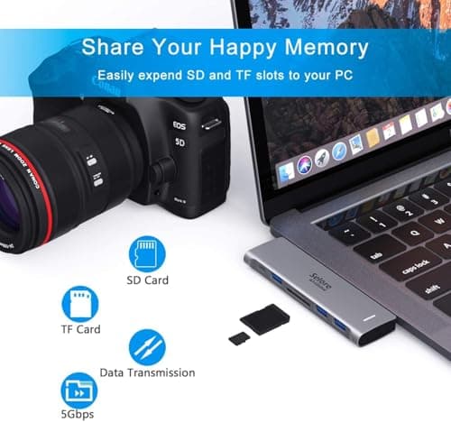 USB C Adapter for MacBook Pro/Air M1 M2 M3 2021 2020 2019 13" 15" 16", 6 in 1 USB-C Hub MacBook Pro Accessories with 3 USB 3.0 Ports,USB C to microSD/SD Card Reader and 100W Thunderbolt 3 PD Port — view 3