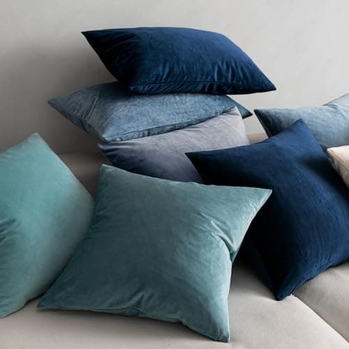MIULEE Pack of 2 Velvet Soft Solid Decorative Throw Pillow Covers Square Cushion Cases for Sofa Couch Bedroom Living Room Car Home Decor 20 x 20 Inch 50 x 50 cm Dark Blue — view 3