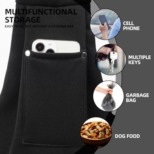 Dog Carrier Sling - Reversible Puppy Carrier Purse with Storage Pocket, Hand-Free Dog Sling Carrier for Carry Small Dogs and Cats, Travel Safety Harness, Dog and Cat Harness(Black) — view 2