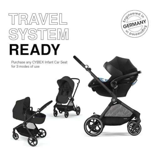Cybex EOS 5-in-1 Travel Stroller + Aton 2 Infant Car Seat with SensorSafe & Load Leg – Converts from Carriage to Reversible Toddler Seat, Travel System Ready, Lightweight & Comfortable, Black/Black — view 2