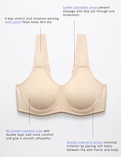 SYROKAN Women's Max Control Underwire Sports Bra High Impact Plus Size with Adjustable Straps Beige 38D — view 2