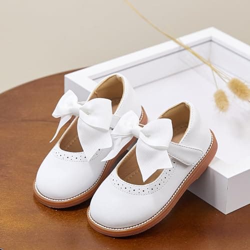 Kiderence Toddler Little Girls Mary Jane Dress Shoes School Oxford for Girls White Flats Size 8M — view 6