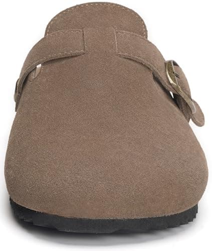 Intini Cork Clogs for Women Mens Suede Leather Clogs Soft Footbed Potato Shoes with Arch Support Brown — view 2