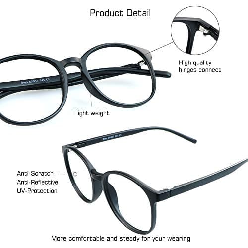 Blue Light Blocking Glasses for Women, Anti Eyestrain, Computer Reading, TV Glasses, Stylish Square Frame, Anti Glare (Black, 3.25 Magnification)