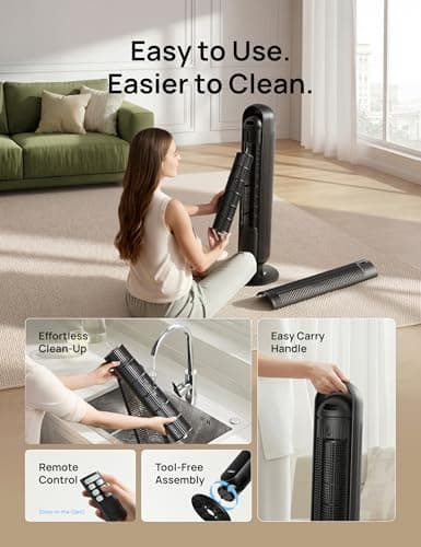 DREO Tower Fan for Bedroom, 2026 Upgraded DC Motor, 28ft/s High Velocity, 20dB Ultra Quiet Standing Fan, 8 Speeds 4 Modes, 90° Oscillating Bladeless Fan for Indoors, Floor Fans with Remote, Black — view 4