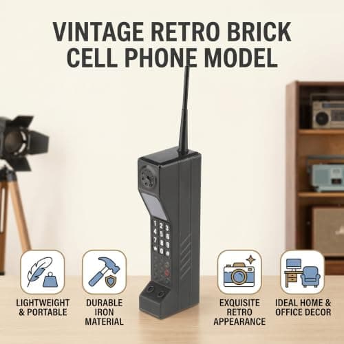 Haofy Brick Cell Phone Ornament, Vintage Cellphone, Retro Old Fashioned Cell Phone Model, Iron Vivid Brick Mobile Phone Model Photography Props for Home Living Room Decor Desktop Decoration(Black) — view 7