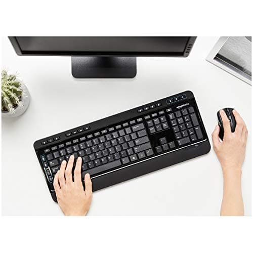 Amazon Basics Full-Sized Wireless Computer Keyboard and Mouse Combo, QWERTY Layout, 2.4 GHz USB Receiver, Black, Pack of 1 — view 6