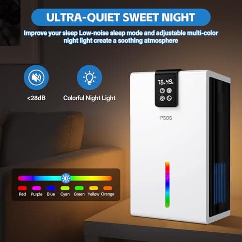 Dehumidifier, 98 OZ Water Tank, Dehumidifier for Home 1000Sq.Ft Quiet Dehumidifiers for Basement, Bedroom, Bathroom, RV with Humidity Display, Auto Shut Off, Relaxing 7 Color Ambient Light(White) — view 4