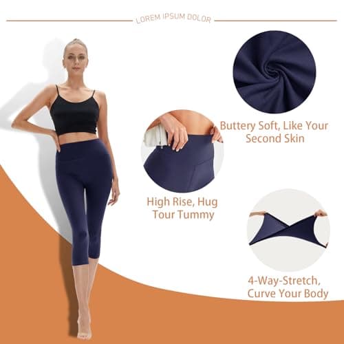TNNZEET High Waisted Leggings for Women - No See Through Tummy Novelty Workout Yoga Pants with Pockets Reg & Plus — view 2