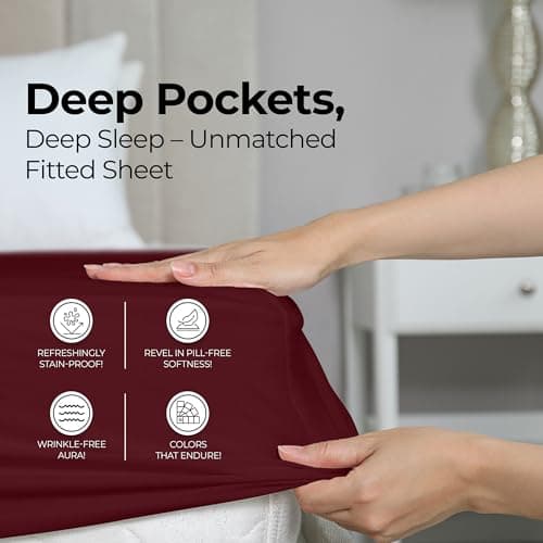 Utopia Bedding Queen Fitted Sheet - Bottom Sheet - Deep Pocket - Soft Microfiber -Shrinkage and Fade Resistant-Easy Care -1 Fitted Sheet Only (Burgundy) — view 3