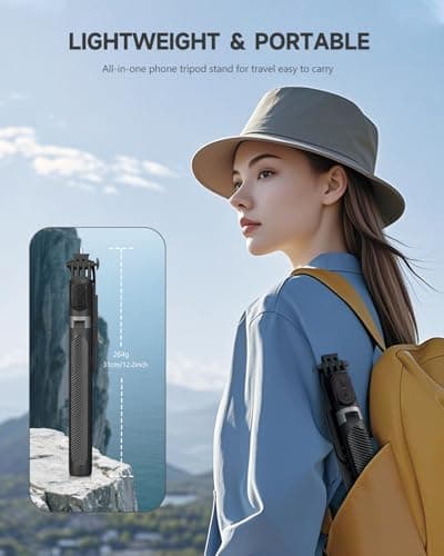 RISEOFLE 71” Phone Tripod & Selfie Stick, Portable All in One Extendable Cell Phone Tripod Stand, with Wireless Remote Control for iPhone/Samsung/Android/Camera — view 5