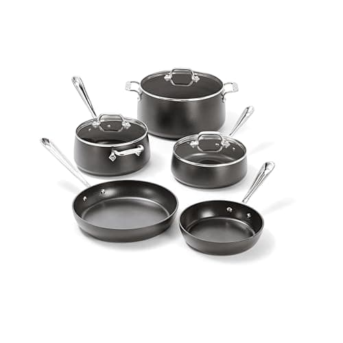 All-Clad HA1 Hard Anodized Nonstick (8-Piece) Pots and Pans Set Non Stick Cookware Sets, Oven Broiler Safe 500F, Black