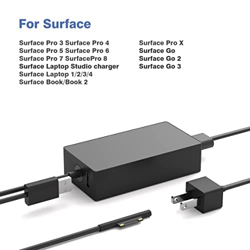 YBRUZRUB 65W Surface Pro Charger Compatible with Microsoft Surface Laptop 2 3, Surface Pro X 11 10 9 8 7 6 5 4 3, Surface Go 2 Go 3, Surface Book 1 2 Microsoft Surface Charger Power Supply Adapter — view 2