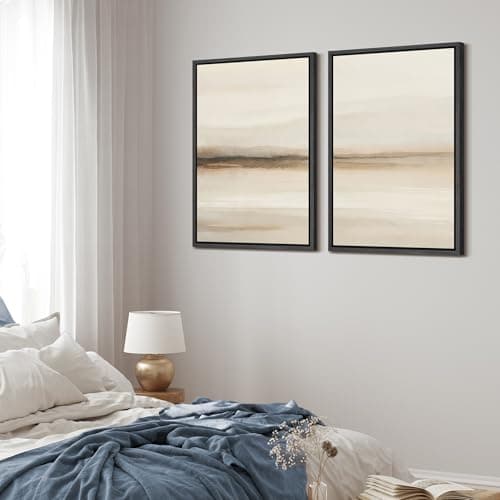 MUDECOR Framed Canvas Print Wall Art Set Abstract Neutral Horizon Landscape Illustrations Modern Art Decorative Zen for Living Room, Bedroom, Office - 24"x36"x2 BLACK — view 2