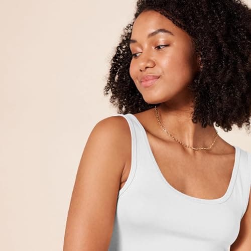 Amazon Essentials Women's Slim-Fit Ribbed Scoop Neck Tank Tops, Pack of 2, White, Medium — view 4