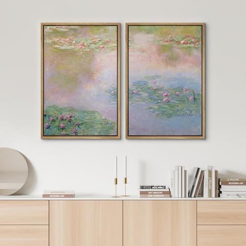 SIGNWIN Framed Canvas Print Wall Art Set Impressionist Water Lily Illustration Modern Art Minimalism Decorative for Living Room, Bedroom, Office - 24"x36"x2 Natural — view 2