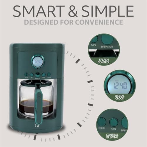 WILLOW Eco Series 12 Cup Drip Coffee Maker, 24 HR Programmable Coffee Maker with Glass Coffee Pot, Removable Filter Basket, Keep Warm Function & Auto Shut-off, Coffee Machine with Digital Display — view 2