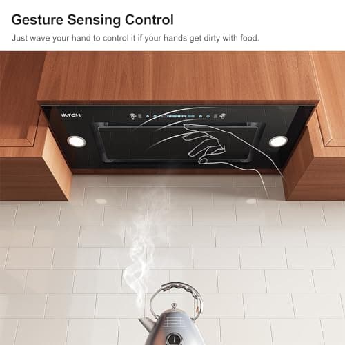 IKTCH New 30" Range Hood Insert, 900 CFM Ducted/Ductless Range Hood with 4 Speed Fan, Black Stainless Steel & Tempered Glass and Gesture Sensing&Touch Control Making life Smarter — view 2