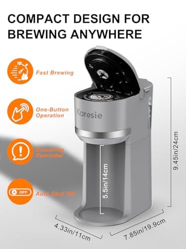 Karosie Single Serve Coffee Maker for K-Cup and Ground Coffee, Fast Brew, 6-12 oz Brew Sizes One Cup Coffee Machine Fits 5.5" Mugs, One-Button Small Coffee Maker with Descaling Reminder,Grey — view 5