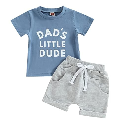 Baby Boy Fathers Day Outfit Toddler Daddy Dad Mamas Matching Summer Clothes Letters Short Sleeve T-shirt Shorts Set (B6 DAD Blue, 3-6 Months)