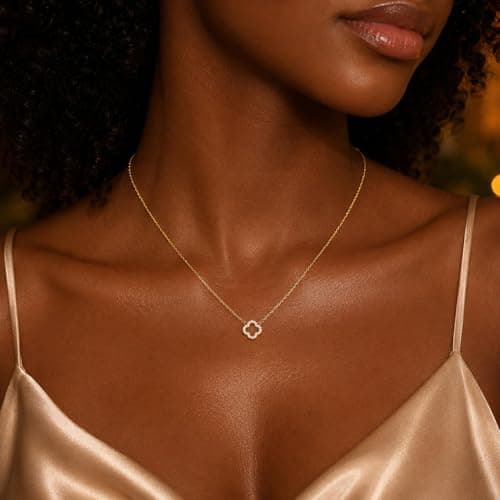 Mothers Day Gifts for Mom Dainty Gold Necklaces for Women Trendy Non Tarnish 14K Gold Plated Cubic Zirconia Necklace Layered Simple Cute Four Leaf Clover Choker Jewelry Birthday Gifts (Cable Small CZ, Gold) — view 2