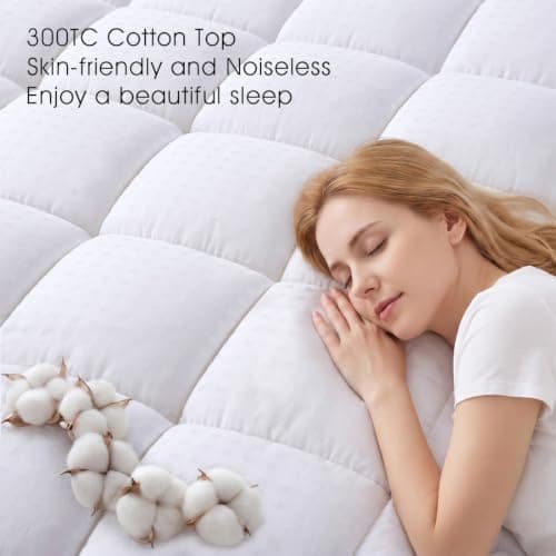 EASELAND Queen Size Mattress Pad Pillow Top Mattress Cover Quilted Fitted Mattress Protector Cotton Top Stretches up 8-21" Deep Pocket Cooling Mattress Topper (60x80 inch, White) — view 3