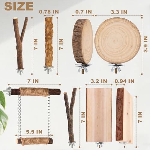 7-Piece Bird Perches for Cage- Wooden Parrot Stand with Fork Toys, Hanging Multi-Branch Platform, Hammock Swing, Gym Playstand & Chewing Toys - for Parakeets, Budgies, Lovebirds - Durable — view 4