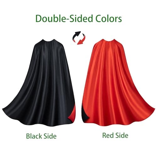 Bosvin Adult Superhero Cape & Mask Set - Double-Sided Black & Red Super Hero Capes and Masks for Men Women Dress-Up Parties