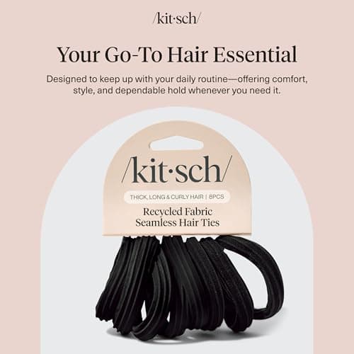 Kitsch Seamless Hair Ties No Damage - Stretchable Hair Bands for Strong All-Day Hold, Ponytail Holders | Hair Accessories for Girls - Black 8 Pcs — view 8