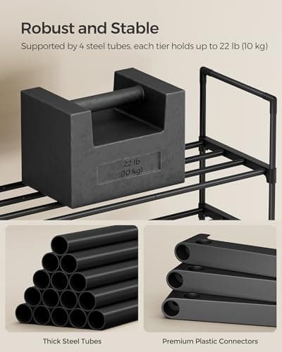 SONGMICS Shoe Rack, 3-Tier Shoe Organizer, Sturdy Storage Shelf, Upright or Upside Down, for 16-20 Pairs, Stackable, for Entryway, 30 x 92 x 55 cm, Black ULSA303B02 — view 5