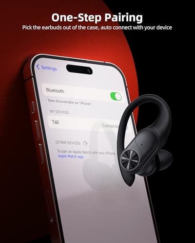 PocBuds Bluetooth Headphones Wireless Earbuds 80hrs Playtime Wireless Charging Case Digital Display Sports Ear Buds with Earhook Deep Bass IPX7 Waterproof Over-Ear Earphones for TV Phone Laptop Black — view 3