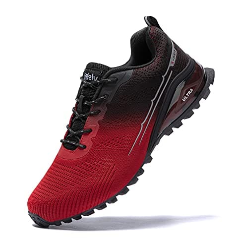 Kricely Men's Trail Running Shoes Fashion Hiking Sneakers for Men Tennis Cross Training Shoe Red Black Non-Slip Walking Footwear Size 10.5 Wide