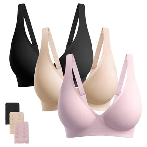Vinfact Jelly Wireless Bras for Women Seamless Deep V Bralette No Underwire Support Comfortable T-Shirt Bra Black Nude Pink M
