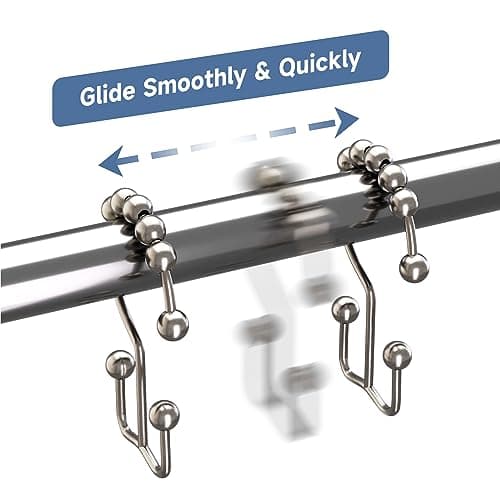 Titanker Shower Curtain Hooks Rings, Rust Resistant Metal Double Glide Shower Hooks Rings for Bathroom Shower Rods Curtains, Set of 12 Hooks - Nickel — view 2