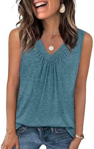 WELINCO Tank Top Women Summer 2026 Casual Spring V Neck Sleeveless Tee Shirt Basic Trendy Beach Vacation Outfits Clothes Turquoise X-Large
