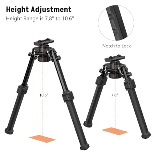 MidTen Bipod Compatible with M-Rail Bipod Swivel Tilt Sturdy Height Adjustment for Hunting and Shooting (Black, 7.8-10.6") — view 3