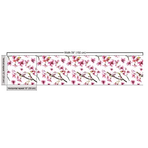 Ambesonne Cherry Blossom Fabric by The Yard, Watercolor Style Oriental Pattern with Sakura Branch, Decorative Fabric for Upholstery and Home Accents, 1 Yard, Green Pink — view 2