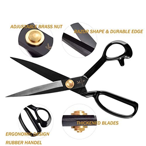 Heavy Duty Sewing Scissors for Dressmakers, Fabric Shears for Clothing and Upholstery, Craft Scissors (Black, 9 Inch)