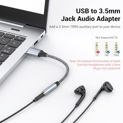 USB to 3.5mm Jack Audio Adapter, USB to Audio Aux Cable External Stereo Sound Card, USB-A to 3.5mm TRRS Female Headset for PS4/PS5/Headphone/Mac/Linux/Laptop/Desktops/Docking Station — view 3
