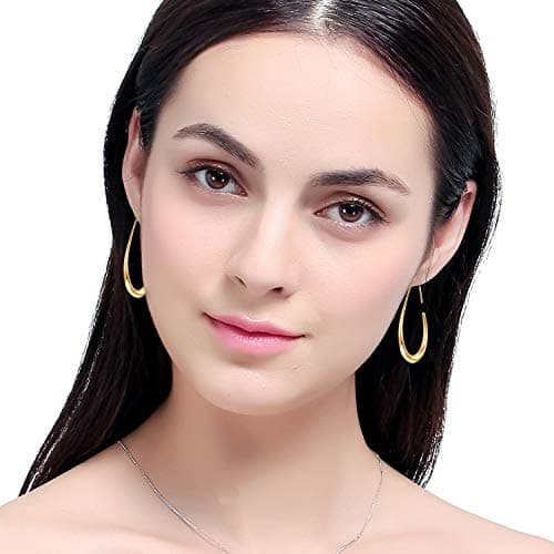 Lightweight Teardrop Hoop Earrings for Women - 14k Gold/White Gold Plated Large Oval Pull Through Hoop Earrings High Polished Statement Jewelry Gift for Women(gold 30 * 18) — view 4
