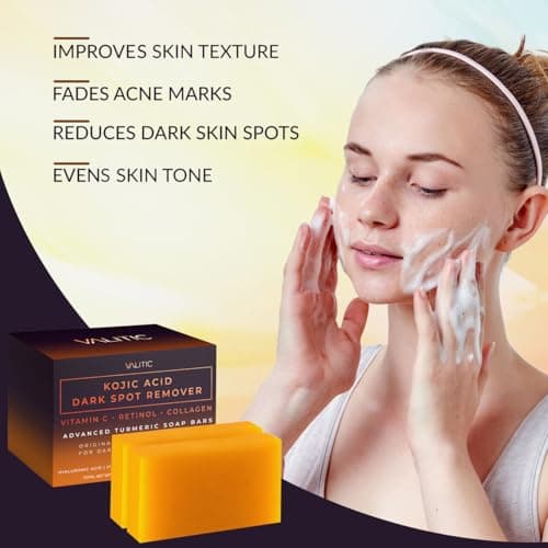 VALITIC Kojic Acid Dark Spot Remover Soap Bars with Vitamin C, Retinol, Collagen, Turmeric - Original Japanese Complex Infused with Hyaluronic Acid, Vitamin E, Shea Butter, Castile Olive Oil (2 Pack) — view 4