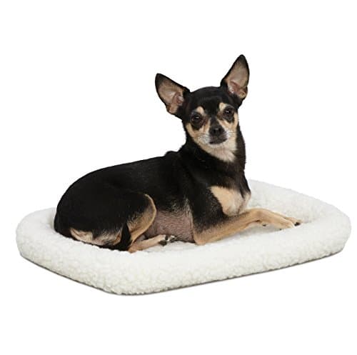 Midwest Homes for Pets 42.8cm x 30.5cm x 7cm White Fleece Dog Bed, Comfortable Bolster Dog Bed, Fits a 45.72cm Long Dog Crate, Easy Maintenance Machine Wash and Dry, White, Model 40218