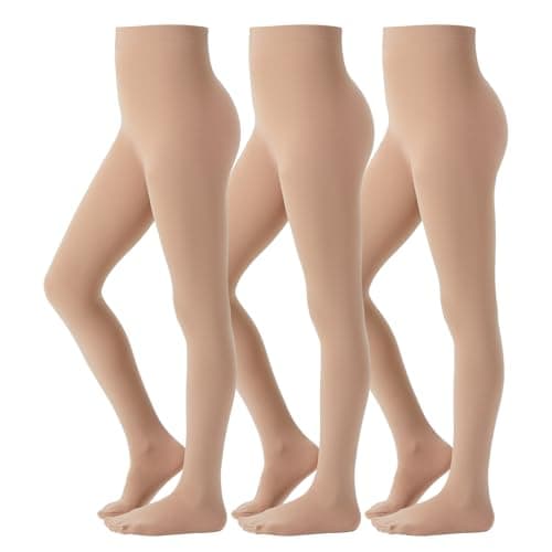 MANZI 3 Pairs Footed Girls Tights for Ballet Dance School Age 8-10 Natural Nude X-Large