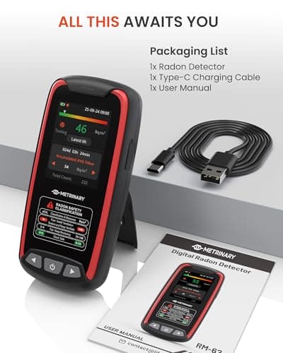 METRINARY Radon Detector for Home, Portable Radon Monitor with TFT Color Display, Rechargeable Radon Tester Quick Result 6 Hour, 504-Day Data Storage with Audible & Visual Alarm (pCi/L or Bq/m³) — view 8
