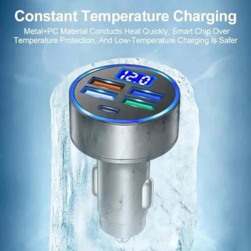RDRKR 120W 5-Port Car Charger with PD Fast Charging & LED Voltage Display – USB C Cigarette Lighter Adapter (4 USB + 1 PD) for iPhone, Android & Multiple Devices — view 4