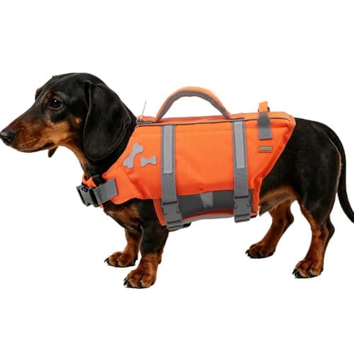 EMUST Dog Life Jackets, Dog Life Vests for Swimming, Beach Boating with High Buoyancy, Dog Flotation Vest for Small/Medium/Large Dogs, S, NewOrange