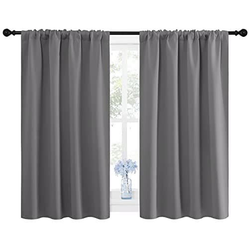 NICETOWN Blackout Curtains 45 Inches Long Thermal Insulated for Bedroom, Room Darkening Window Curtains 2 Panels for Kitchen, Short Drapes Privacy Rod Pocket for Closet/Bunk Bed (W42 x L45, Grey) — view 3