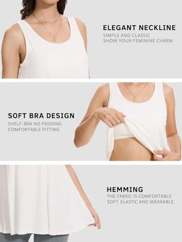 Komfokore Tank Tops for Women Build in Bra Tanks Loose Fit Flowy Sleeveless Casual White L — view 4