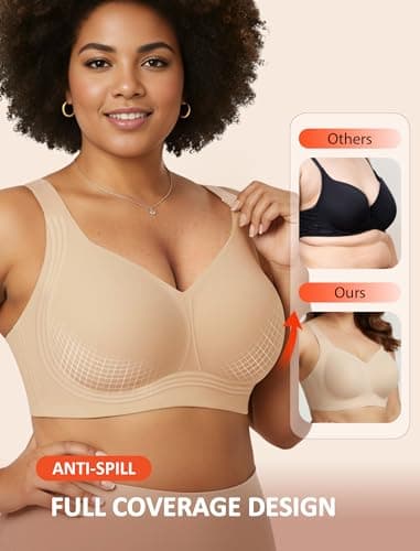Easybunny Women Wireless Jelly Bra Plus Size Supportive Seamless Bras Full Coverage Comfort Soft Tshirt Bras with Extender Nude 3XL — view 2