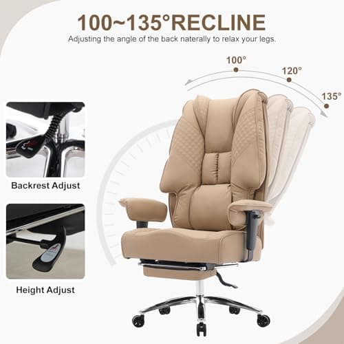 EXCEBET Big and Tall Office Chair 400lbs Wide Seat, Leather High Back Executive Office Chair with Foot Rest, Ergonomic Chairs Lumbar Support for Lower Back Pain Relief, All-Day Comfort (Brown) — view 2